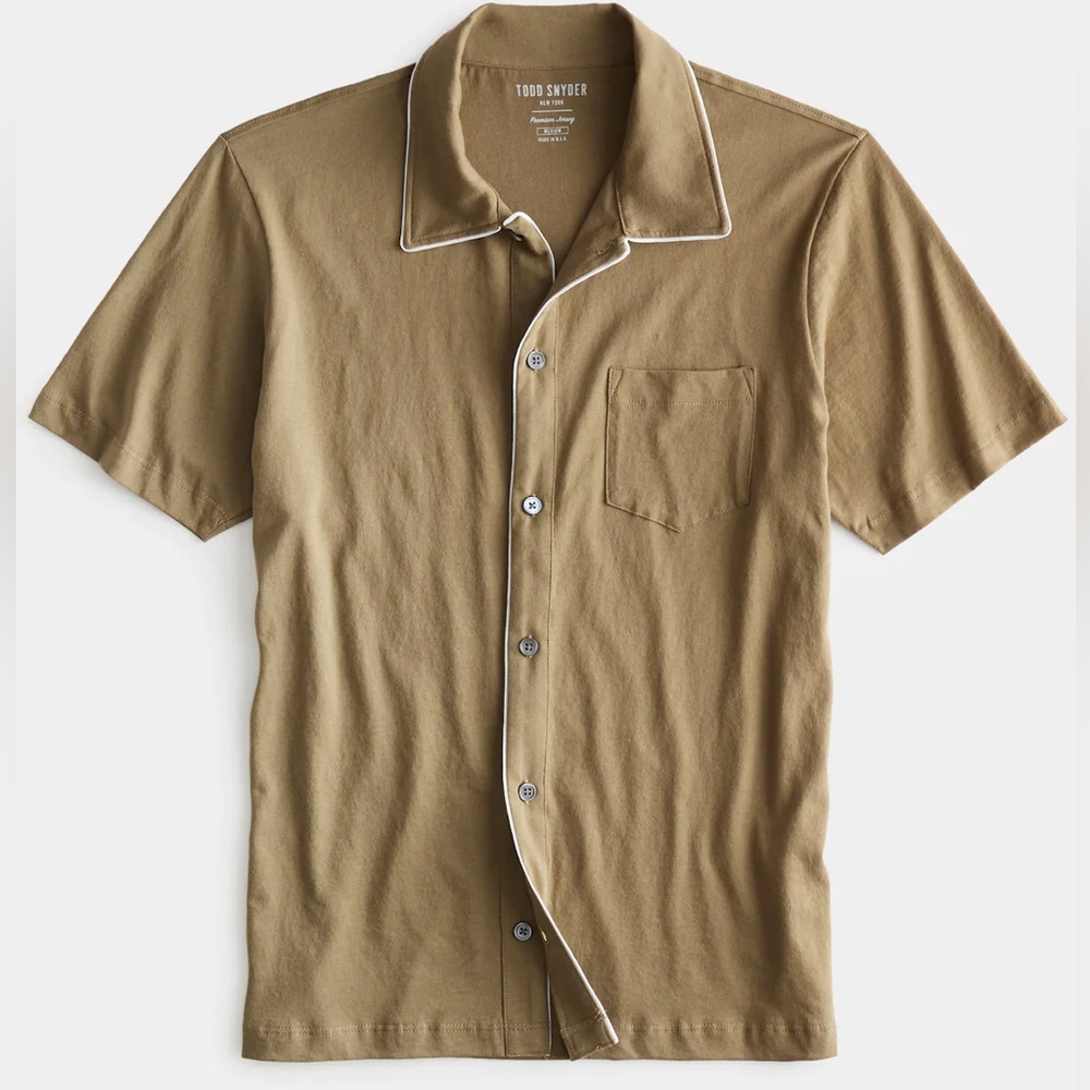 TODD SNYDER MONTAUK TIPPED FULL PLACKET POLO IN PINE CONE (MEDIUM)